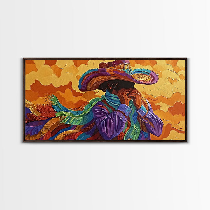 Bold Cowboy Portrait, western art, chicano art, rustic wall art, southwest wall art, moody art, colorful oil painting, canvas print