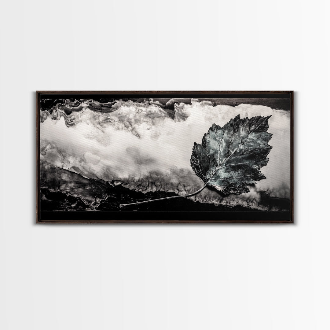 Nature Leaf Art, Monochrome Painting, Abstract Botanical Prints, Black and White Art, Modern Wall Decor, Framed Canvas Print, Rustic Art