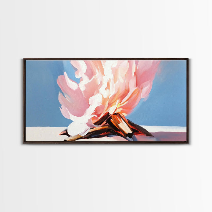 Campfire Painting, Rustic Art, Moody Art, Cozy Wall Art, Southwest Wall Art, Extra Wide Art, Framed Canvas Print, Above Couch Art, Panoramic Art