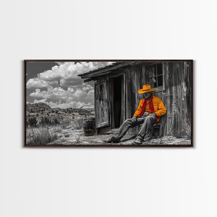 Cowboy Cabin Framed Canvas Print | Rustic Wall Art | Southwest Decor | Chicano Art | Above Couch Art | Moody Art | Western Landscape Art