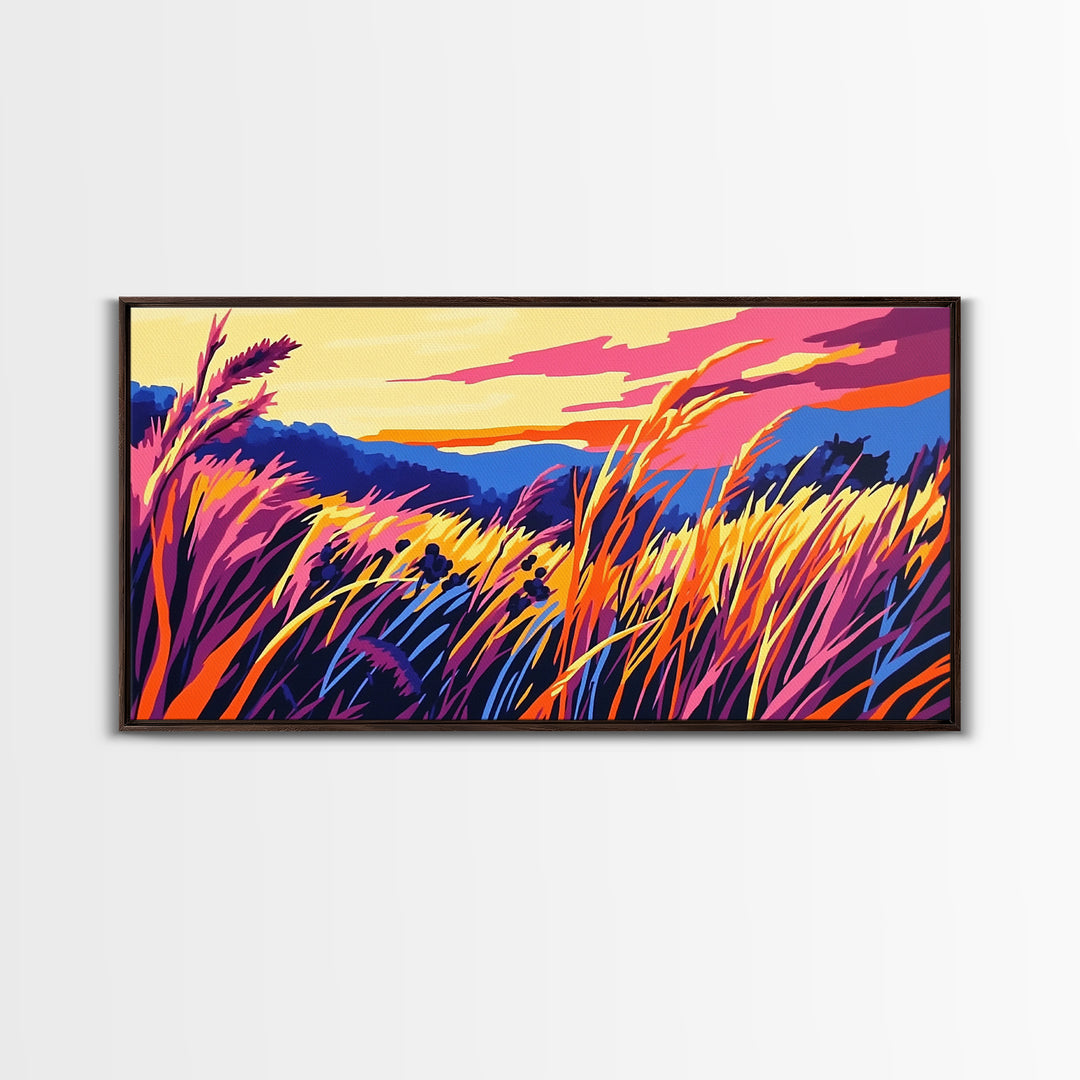 Autumn Field Landscape, fall wall art, panoramic painting, extra wide art, rustic wall art, farmhouse art, canvas print