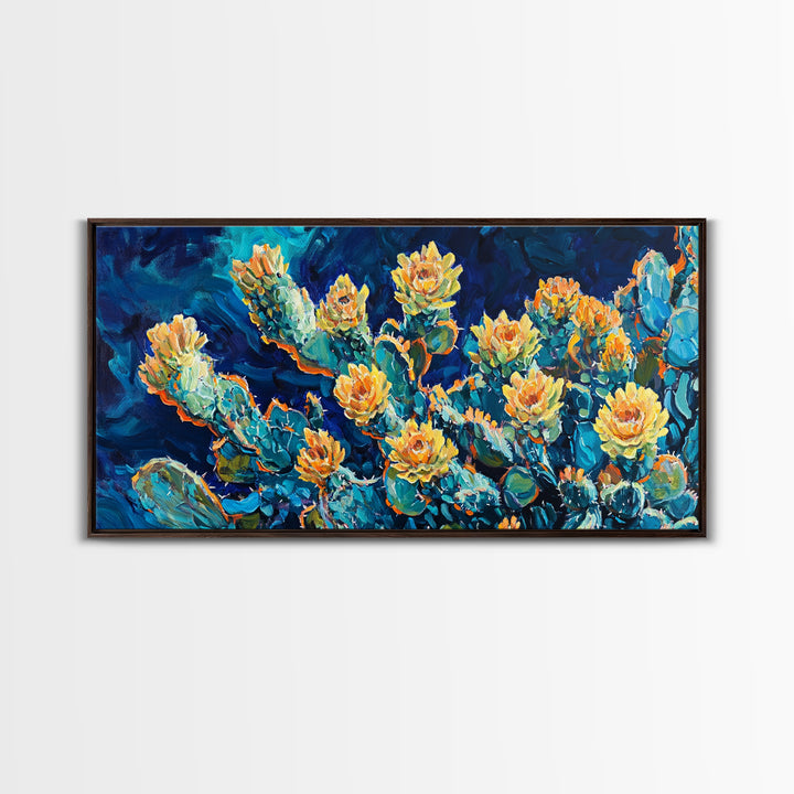 Cactus Bloom, Desert Flowers, Southwest Wall Art, Botanical Prints, Boho Art, Extra Wide Art, Bright Home Decor, Framed Canvas Print