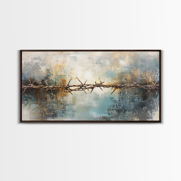 Barbed Wire Art, Canvas Print, Rustic Wall Art, Southwest Wall Art, Moody Art, Extra Wide Art, Above Couch Art, Farmhouse Wall Art