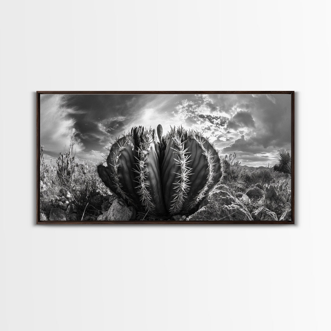 Desert Cactus, southwest wall art, Joshua tree art, rustic art, landscape painting, desert decor, panoramic art, Canvas Print