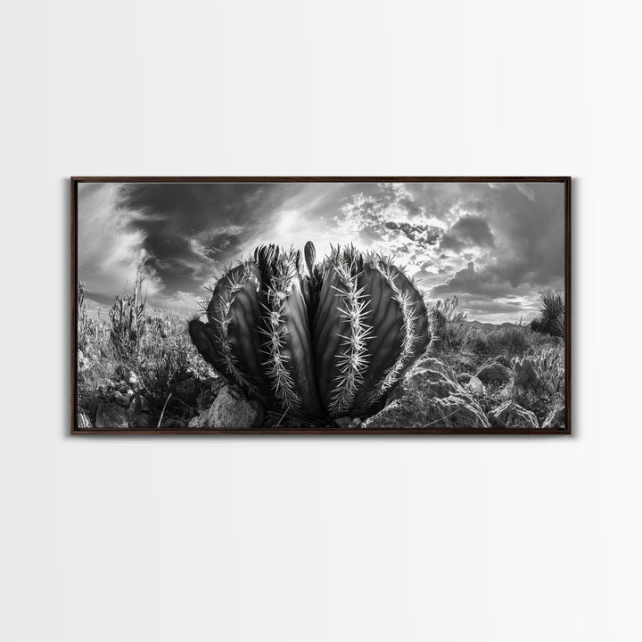 Desert Cactus, southwest wall art, Joshua tree art, rustic art, landscape painting, desert decor, panoramic art, Canvas Print