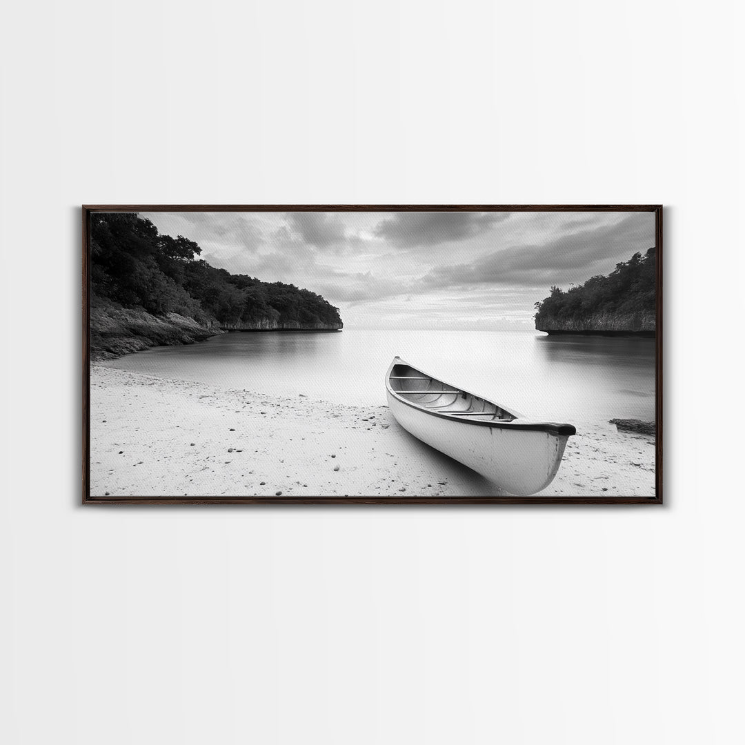 Rowboat, Seascape Painting, Nautical Wall Art, Extra Wide Art, Rustic Wall Art, Coastal Painting, Minimalist Art, Framed Canvas Print