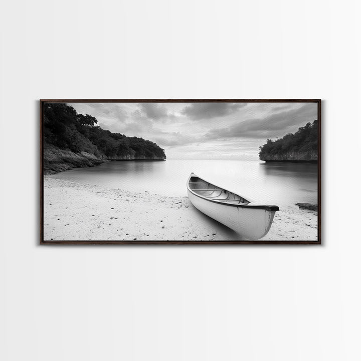 Rowboat, Seascape Painting, Nautical Wall Art, Extra Wide Art, Rustic Wall Art, Coastal Painting, Minimalist Art, Framed Canvas Print