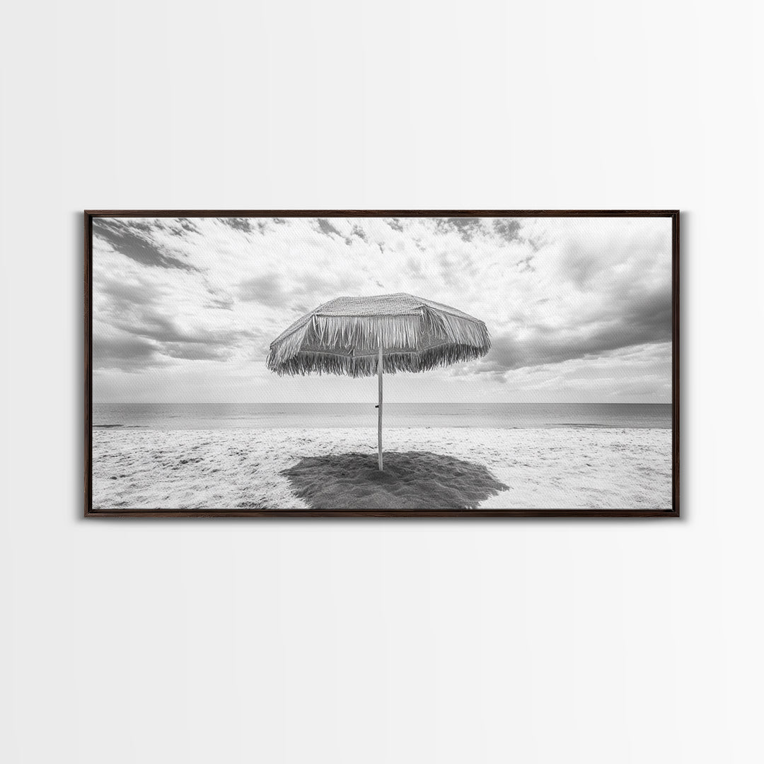 Beach Umbrella, Coastal Wall Art, Minimalist Art, Panoramic Art, Nautical Decor, Extra Wide Art, Coastal Landscape Art, Canvas Print