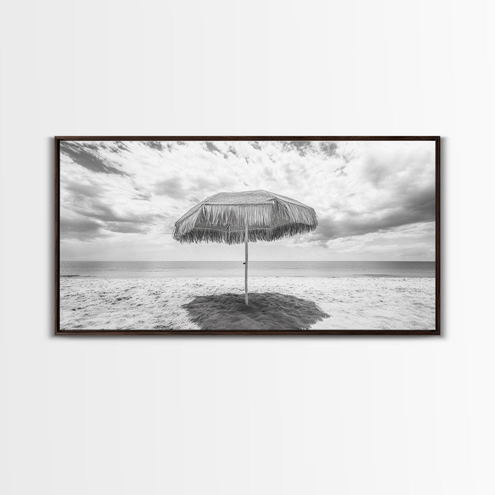Beach Umbrella, Coastal Wall Art, Minimalist Art, Panoramic Art, Nautical Decor, Extra Wide Art, Coastal Landscape Art, Canvas Print