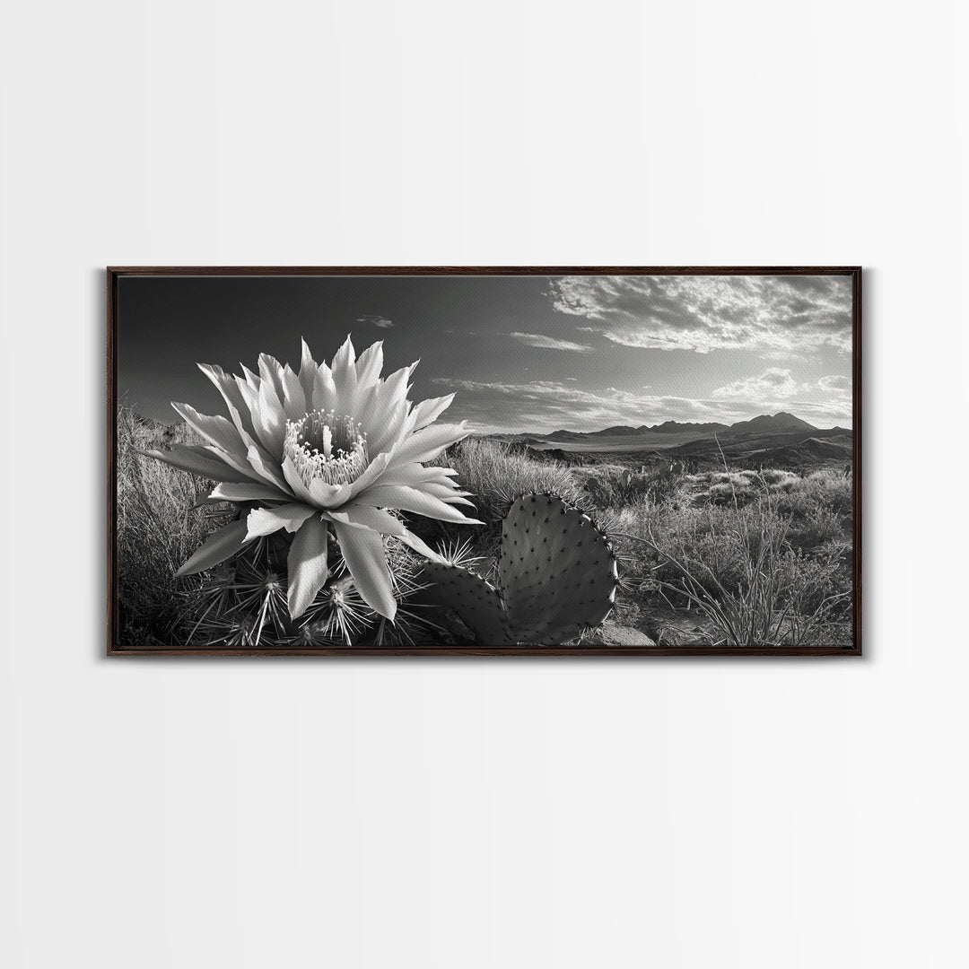 Cactus Bloom, botanical prints, wildflower painting, nature art, scenic mountain landscape, rustic wall art, southwest decor, Framed Canvas Print