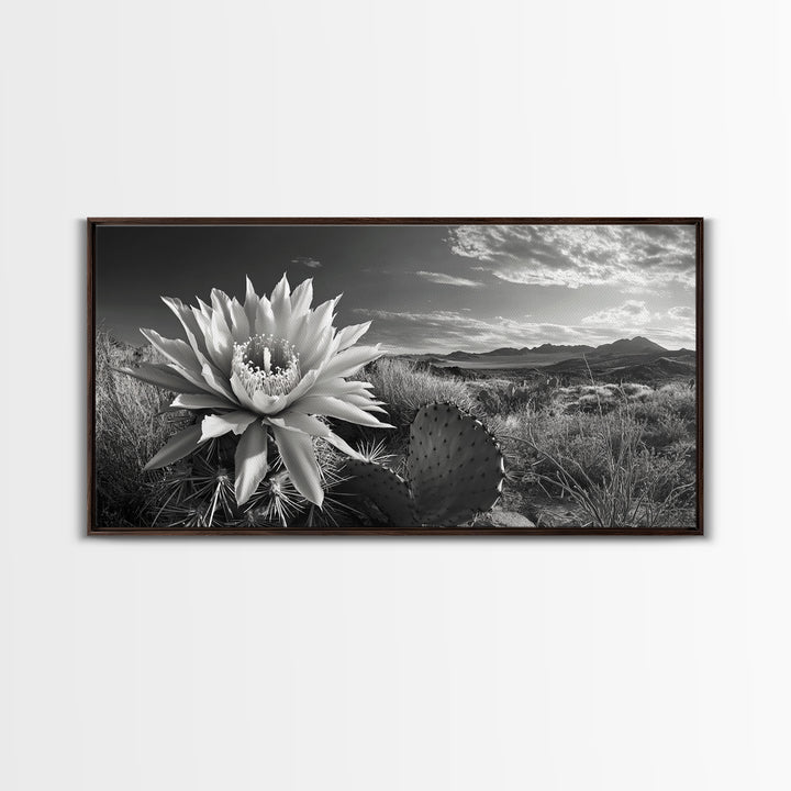 Cactus Bloom, botanical prints, wildflower painting, nature art, scenic mountain landscape, rustic wall art, southwest decor, Framed Canvas Print
