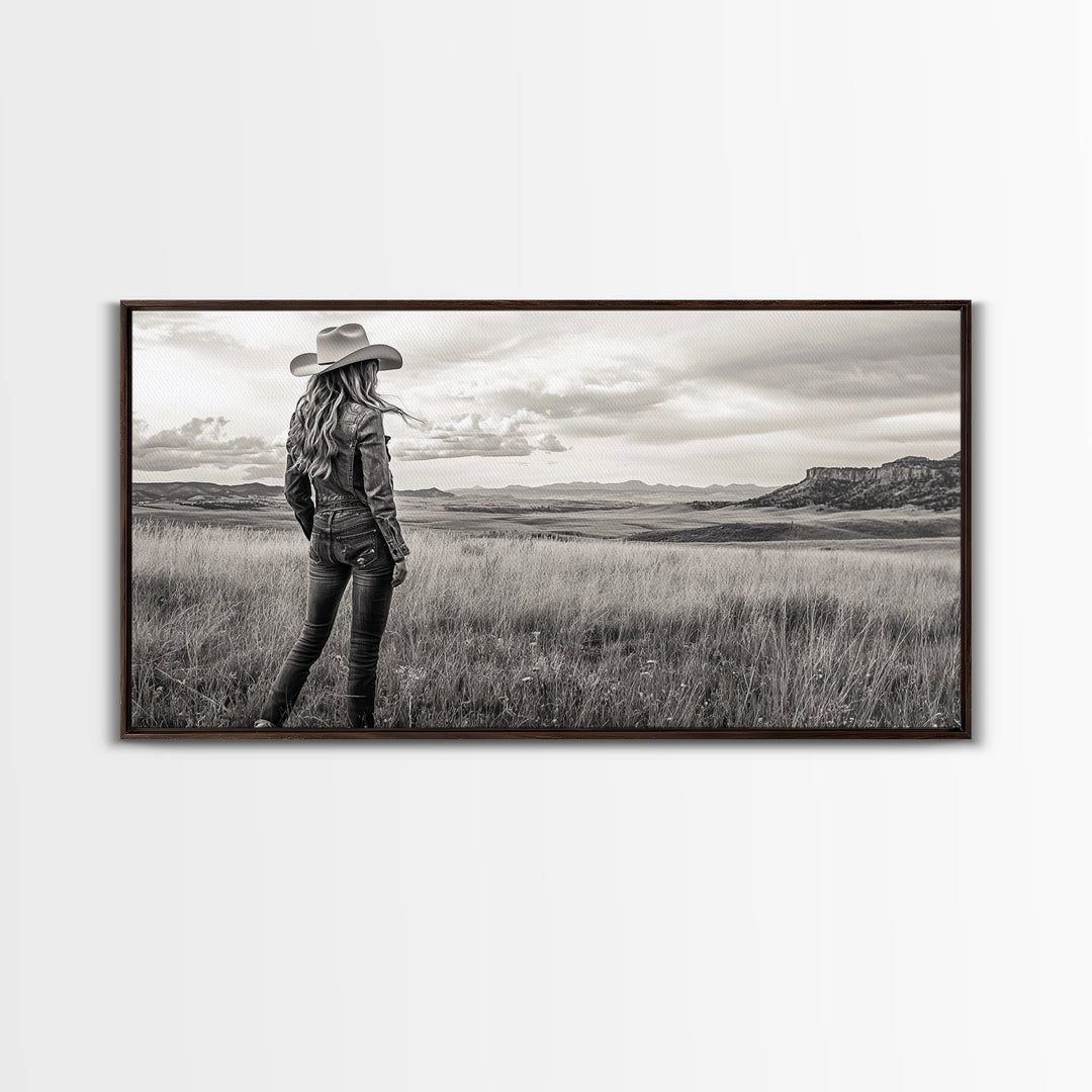 Black and White Cowgirl, western art, rustic decor, cowboy painting, southwest wall art, country art, black and white photography