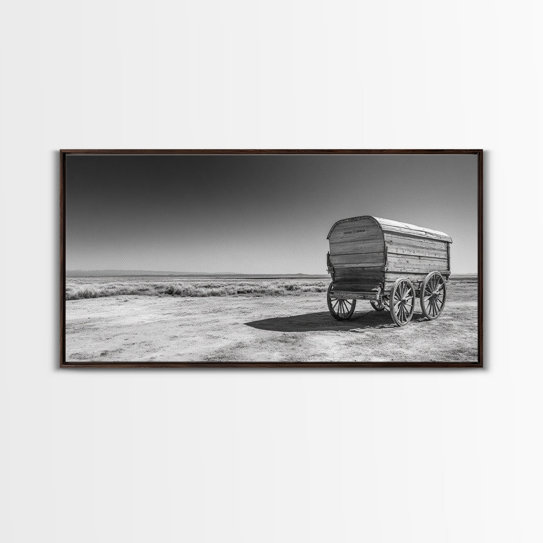 Covered wagon, rustic art, farmhouse art, western decor, landscape painting, extra wide art, panoramic art, framed canvas print