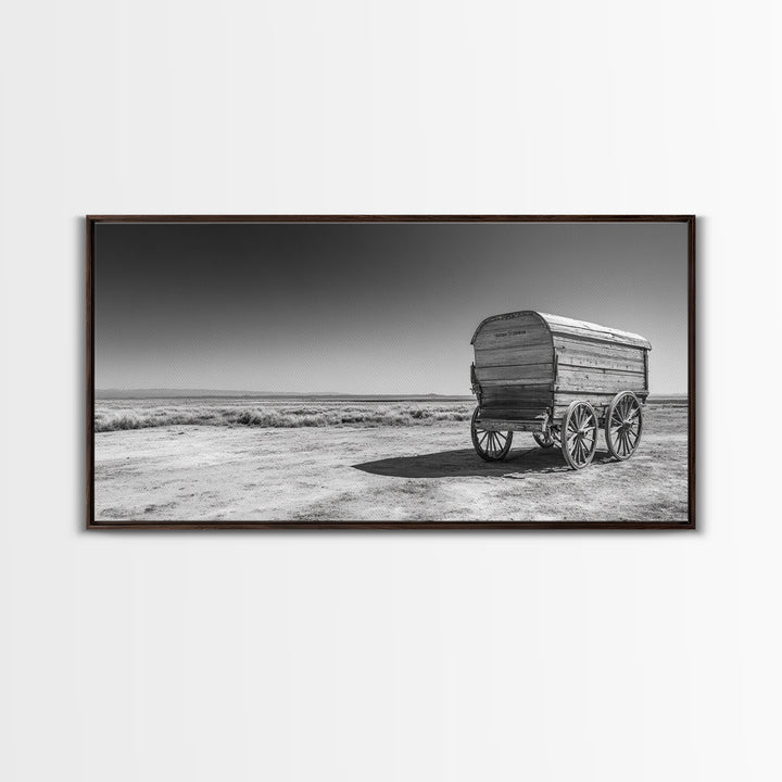 Covered wagon, rustic art, farmhouse art, western decor, landscape painting, extra wide art, panoramic art, framed canvas print