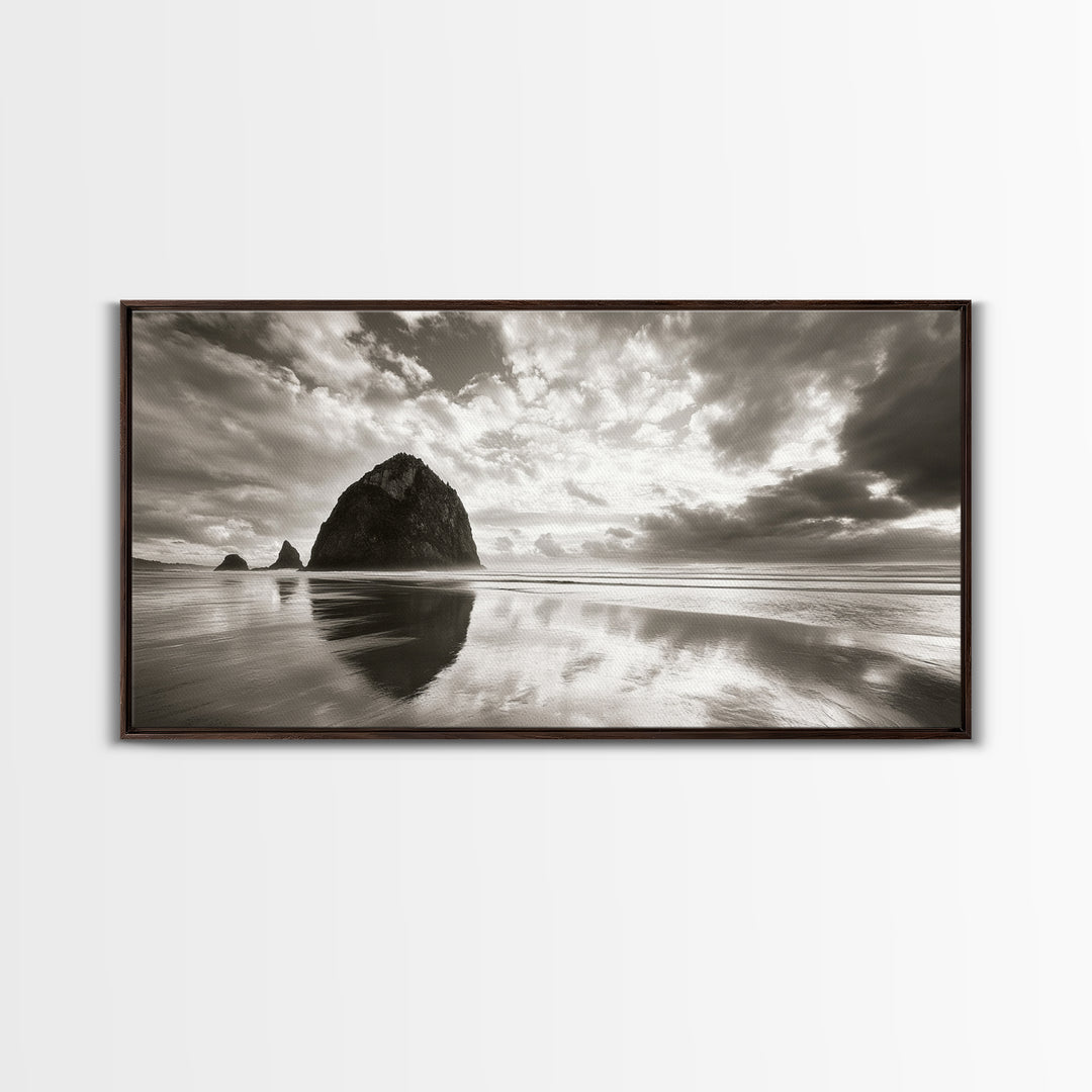 Coastal, seascape, moody art, ocean view, nautical wall art, panoramic painting, extra wide art, above bed wall art, framed canvas print