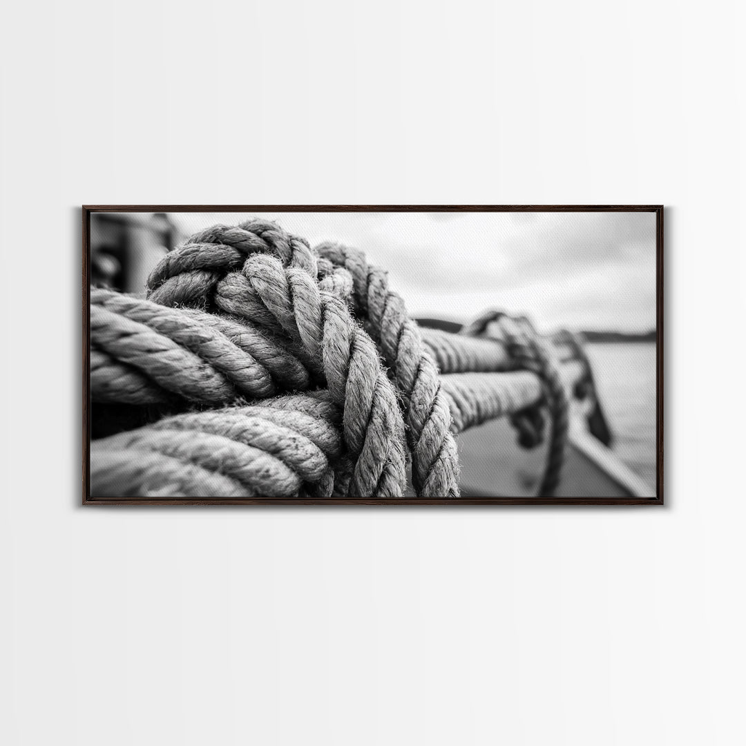 Nautical rope, rustic art, coastal decor, nautical wall art, maritime painting, extra wide art, panoramic painting, framed canvas print