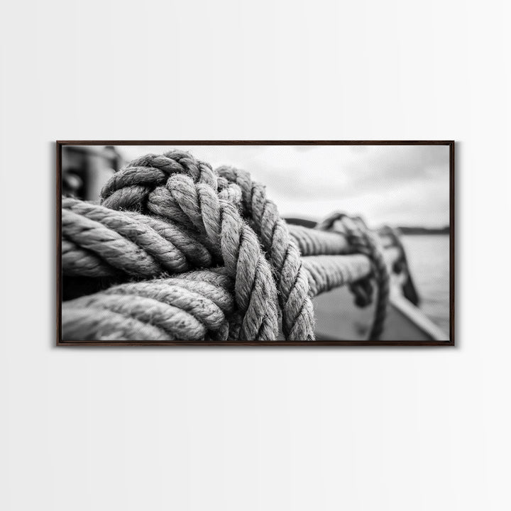 Nautical rope, rustic art, coastal decor, nautical wall art, maritime painting, extra wide art, panoramic painting, framed canvas print