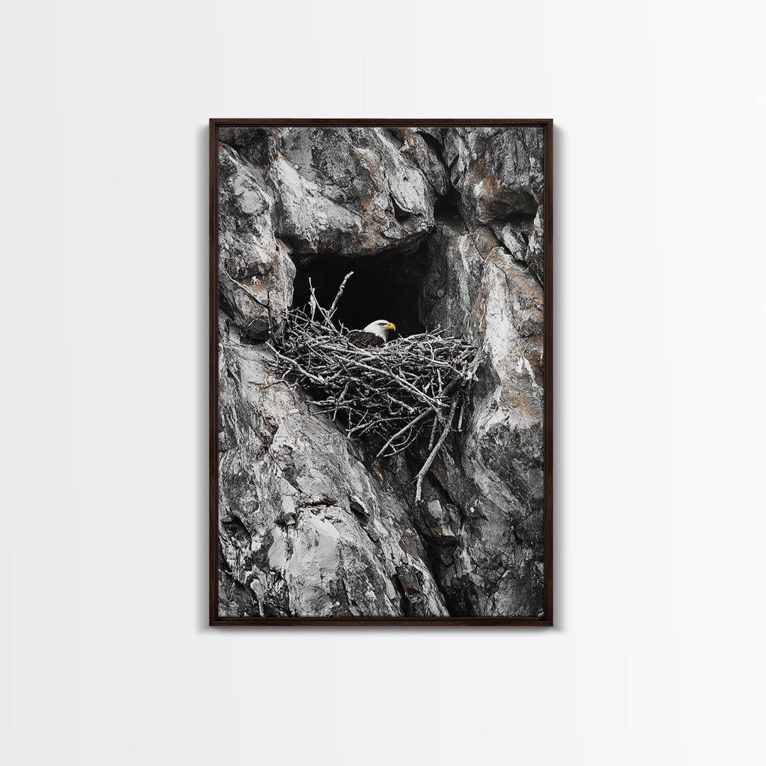 Bald eagle, wildlife art, bird wall art, framed canvas print, nature decor, mountain painting, eagle nest, rustic wall art, cabin decor