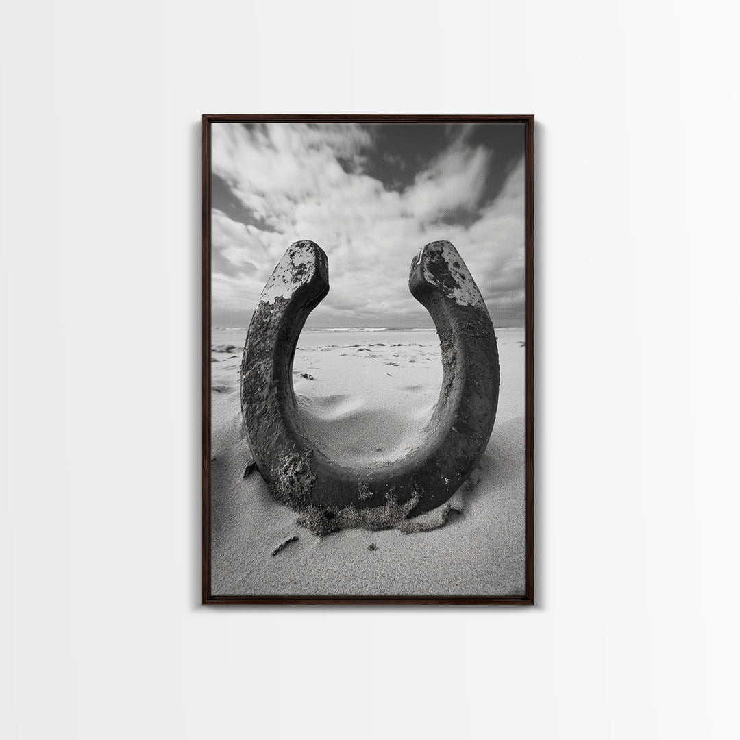 Horseshoe art, western decor, rustic wall art, wabi sabi wall art, moody photography, minimalist art, canvas print, living room art