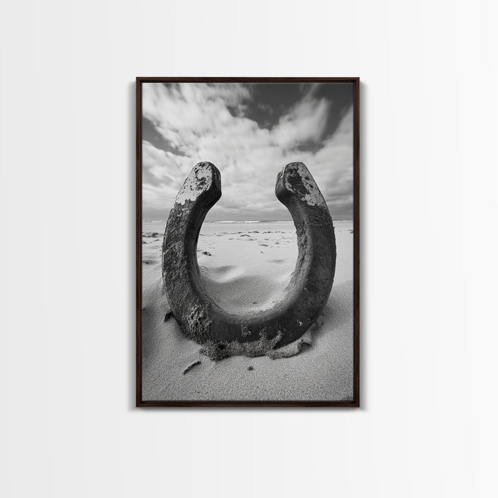 Horseshoe art, western decor, rustic wall art, wabi sabi wall art, moody photography, minimalist art, canvas print, living room art