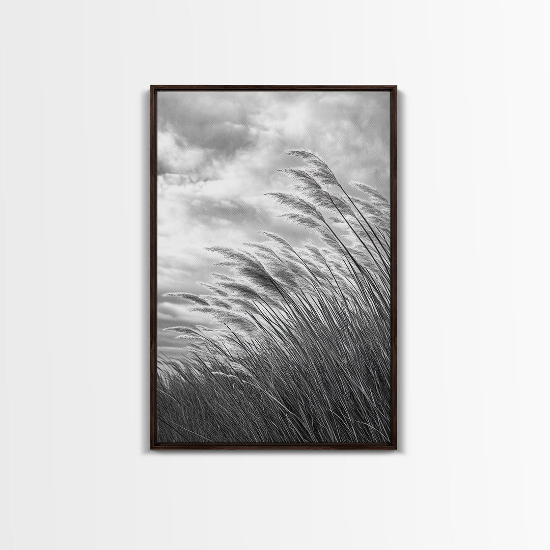 Wind Blowing Grass, moody art, wabi sabi art, landscape painting, farmhouse art, rustic decor, minimalist art, framed canvas print