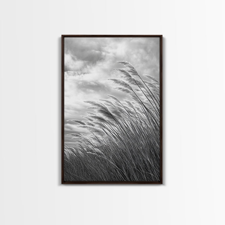 Wind Blowing Grass, moody art, wabi sabi art, landscape painting, farmhouse art, rustic decor, minimalist art, framed canvas print