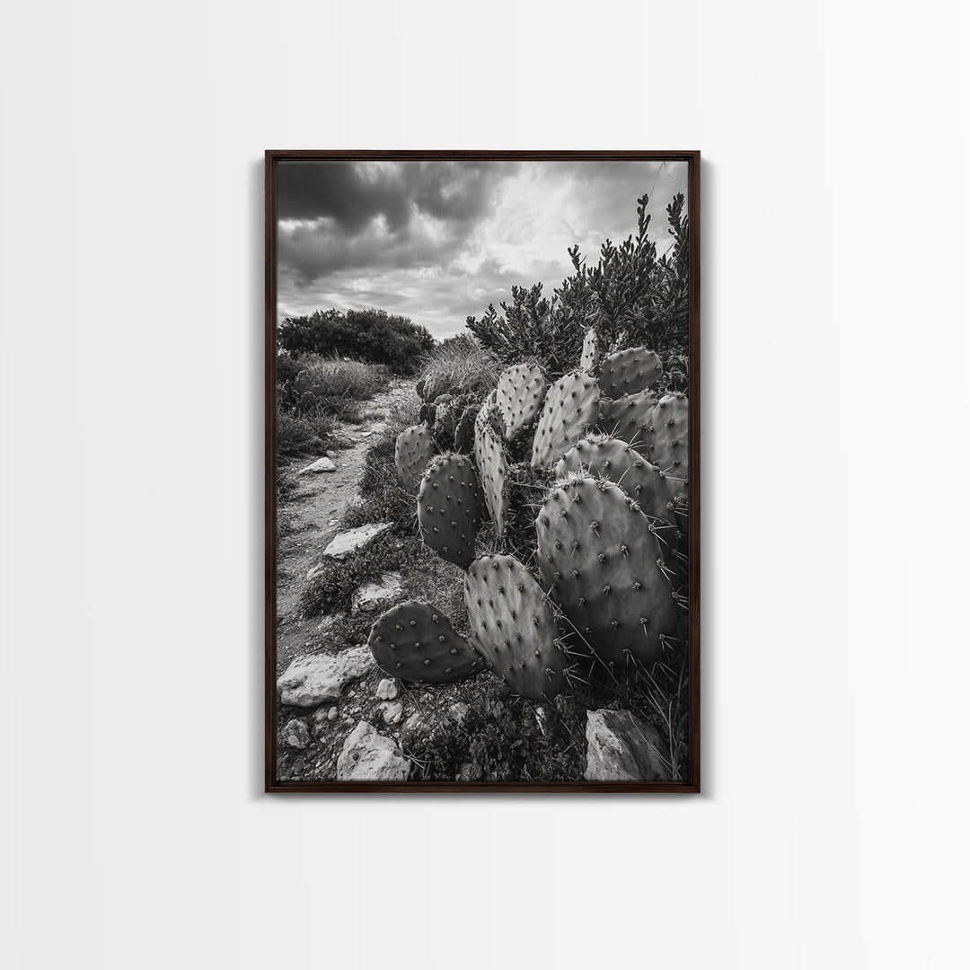 Cactus Trail, southwest wall art, rustic decor, desert painting, wabi sabi art, nature landscape art, framed canvas print, farmhouse decor