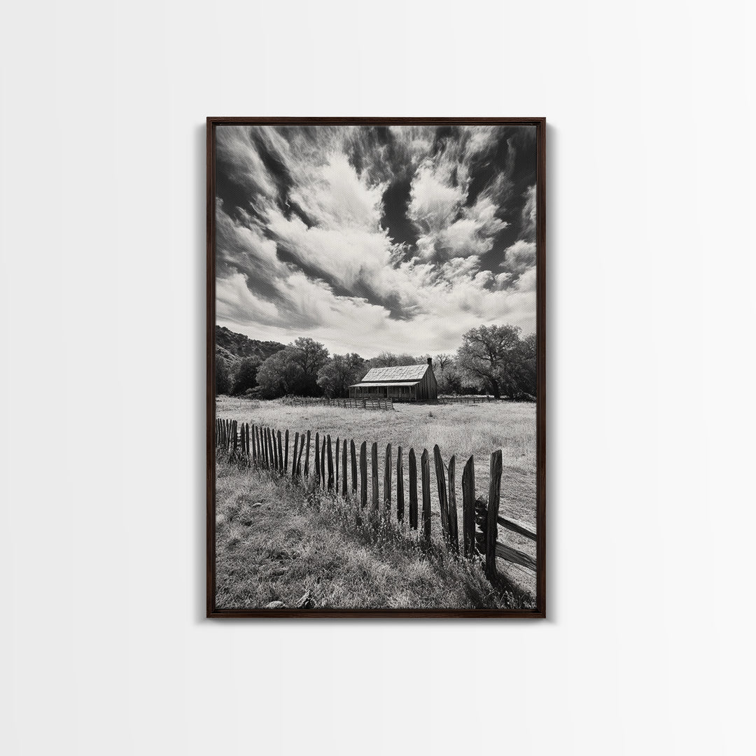 Abandoned Cabin, rustic wall art, farmhouse decor, moody art, countryside painting, wabi sabi art, framed canvas print, vintage wall decor