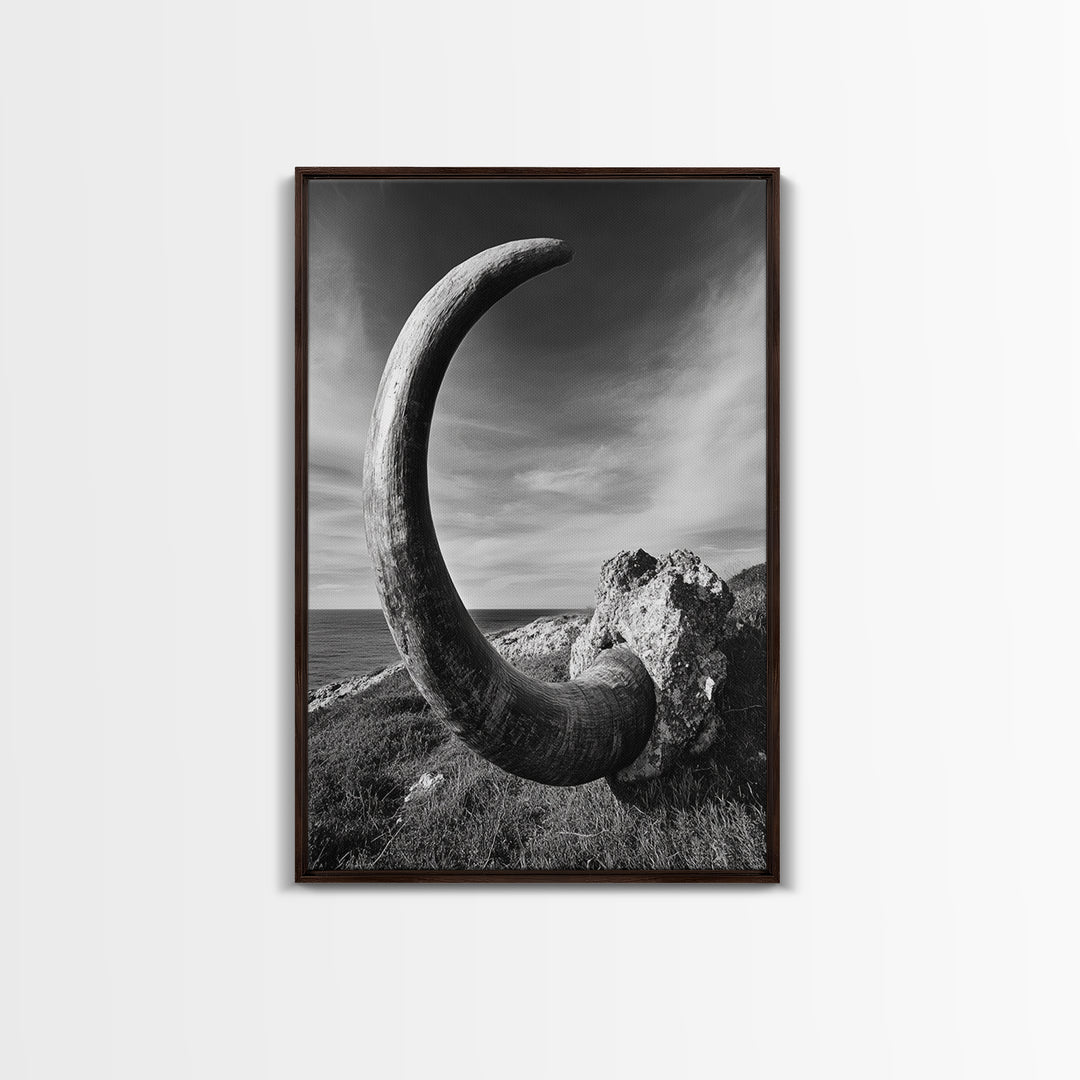 Ancient Horn, ozymandias art, rustic wall art, moody decor, nature landscape art, wabi sabi art, framed canvas print, farmhouse decor
