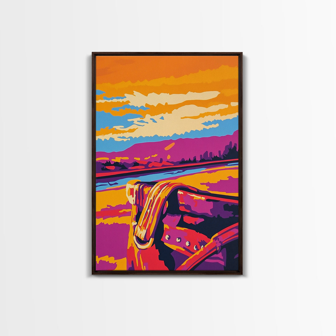 Desert Saddle, southwest wall art, rustic wall art, colorful western art, Joshua tree art, extra wide art, framed canvas print