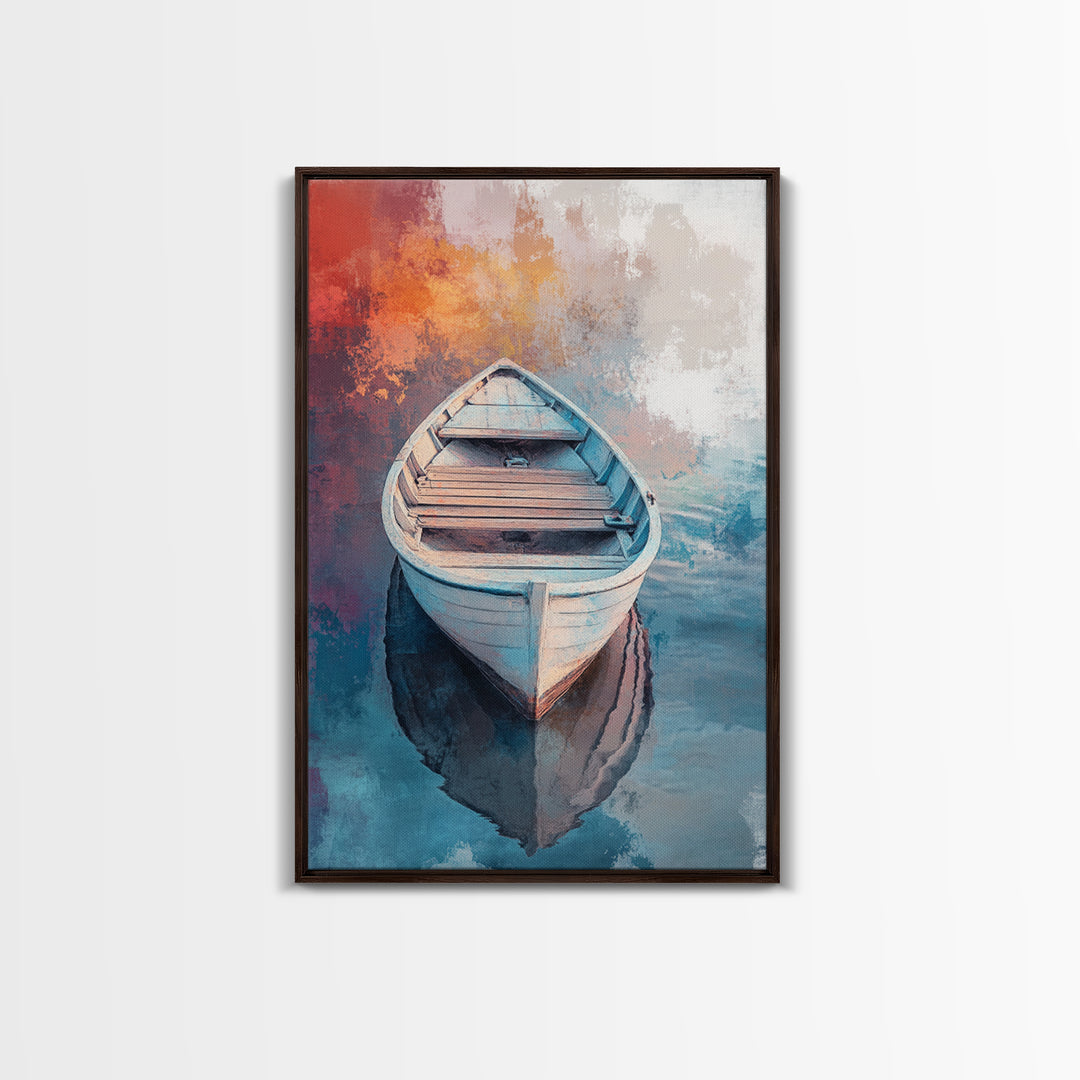 Rowboat Painting, Nautical Wall Art, Coastal Landscape Art, Rustic Water Scene, Framed Canvas Print, Lakehouse Decor, Gift Idea