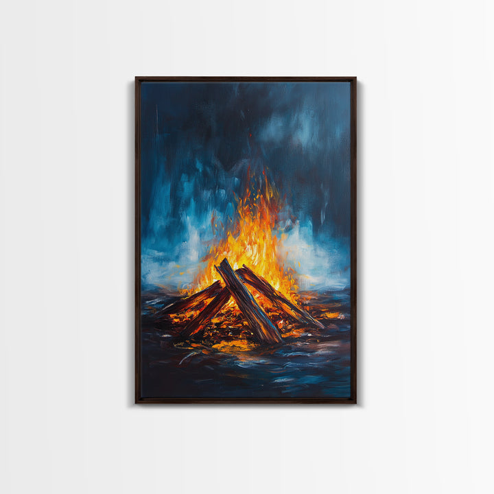 Bonfire Night, Moody Art, Rustic Decor, Canvas Print, Fire Art, Dark Romance Painting, Fall Wall Art, Cozy Living Room Art, Gift Idea