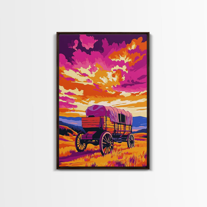 Covered Wagon, Sunset Painting, Western Landscape, Rustic Art, Canvas Print, Southwest Wall Art, Farmhouse Art, Living Room Art