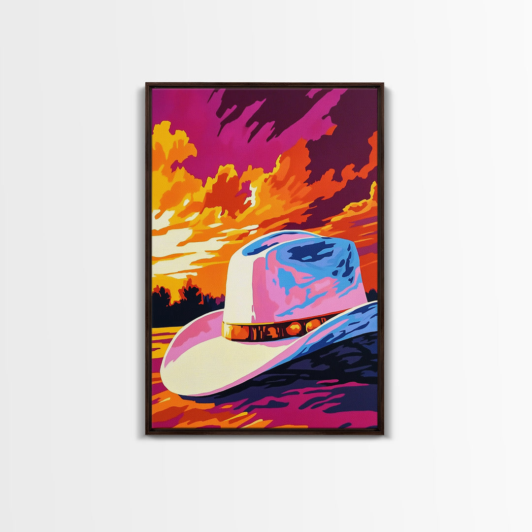 Cowboy Hat, Sunset Art, Rustic Wall Art, Pink Orange Wall Art, Canvas Print, Western Decor, Farmhouse Art, Above Couch Art