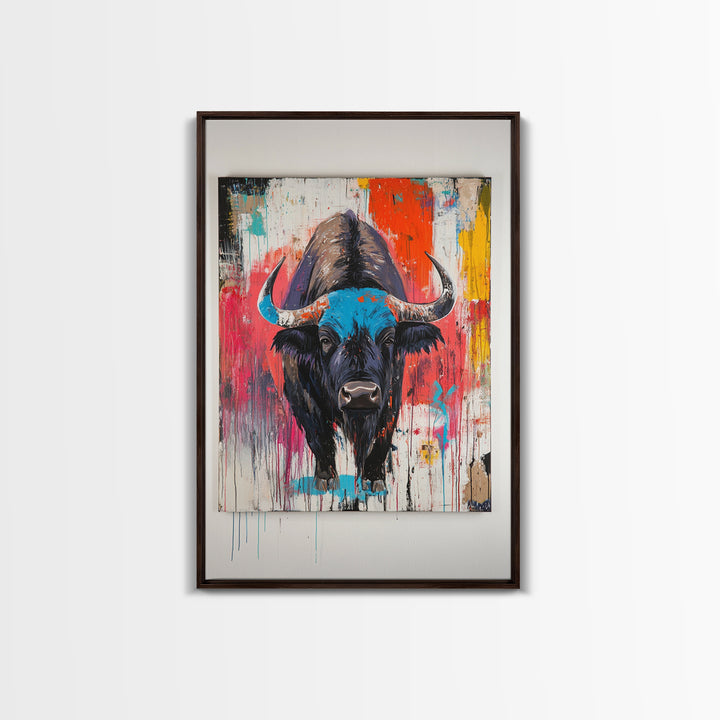 Bold Bison, Modern Southwest Art, Bull And Bear Art, Rustic Decor, Framed Canvas Print, Western Wall Art, Moody Art, Ranch Home Art