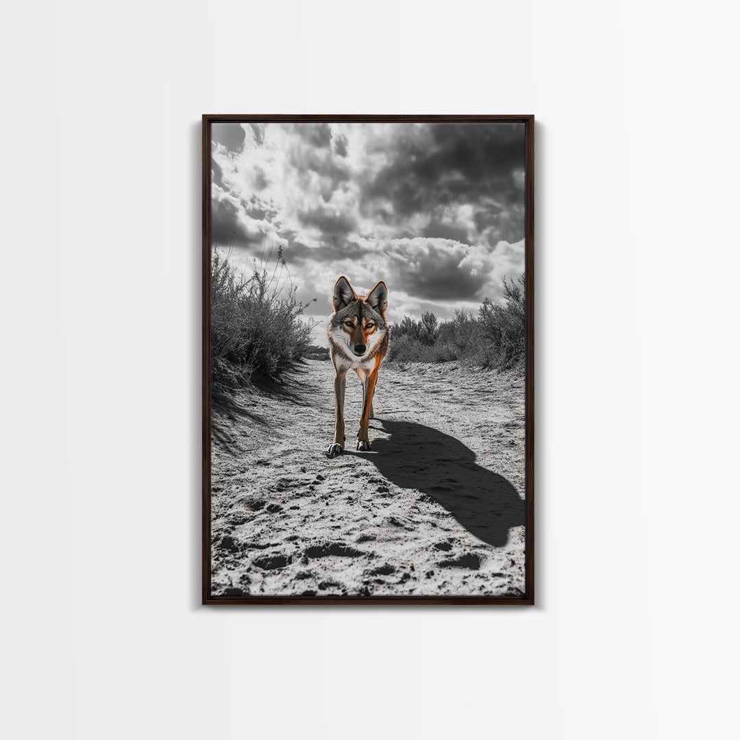 Desert Wolf, Wildlife Painting, Moody Art, Southwest Wall Art, Rustic Decor, Nature Scene, Canvas Print, Farmhouse Art