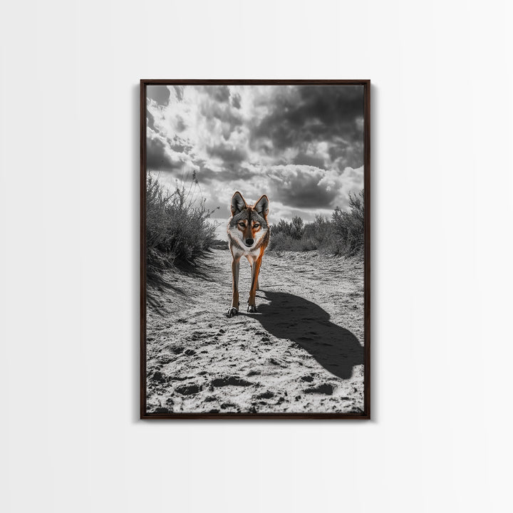 Desert Wolf, Wildlife Painting, Moody Art, Southwest Wall Art, Rustic Decor, Nature Scene, Canvas Print, Farmhouse Art