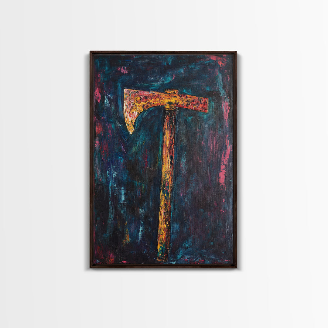 Rustic Axe Painting, dark romance painting, moody art, abstract texture art, framed canvas print, original painting, gift idea, southwest wall art