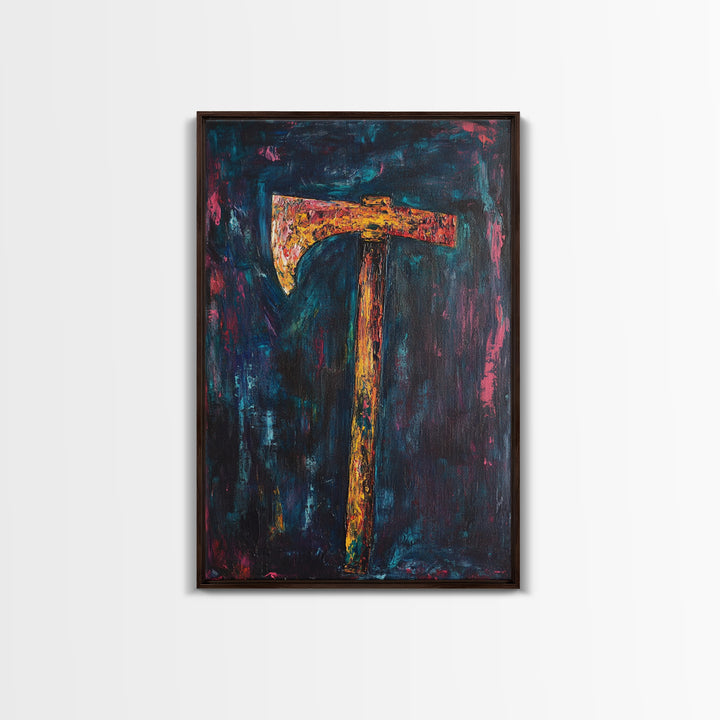 Rustic Axe Painting, dark romance painting, moody art, abstract texture art, framed canvas print, original painting, gift idea, southwest wall art