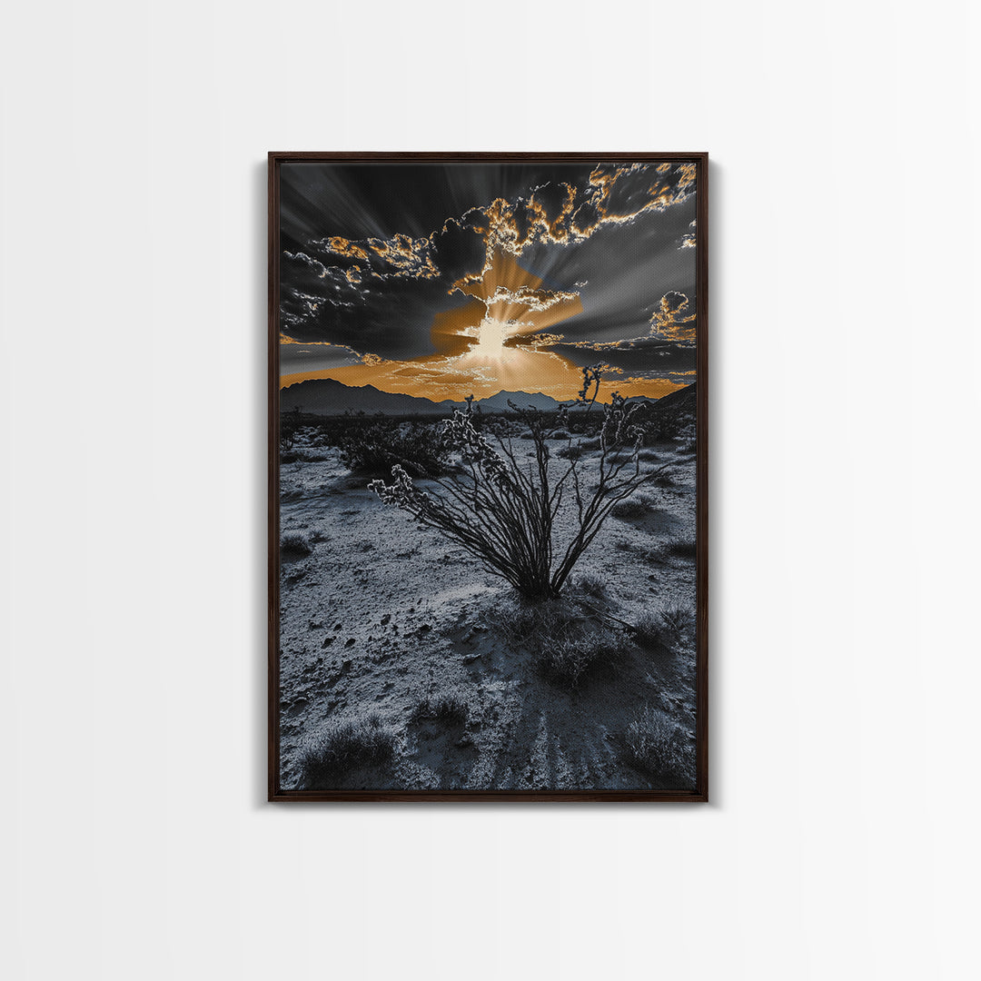 Desert Sunset, Joshua Tree Art, Moody Art, Southwest Wall Art, Landscape Painting, Rustic Art, Framed Canvas Print, Gift Idea