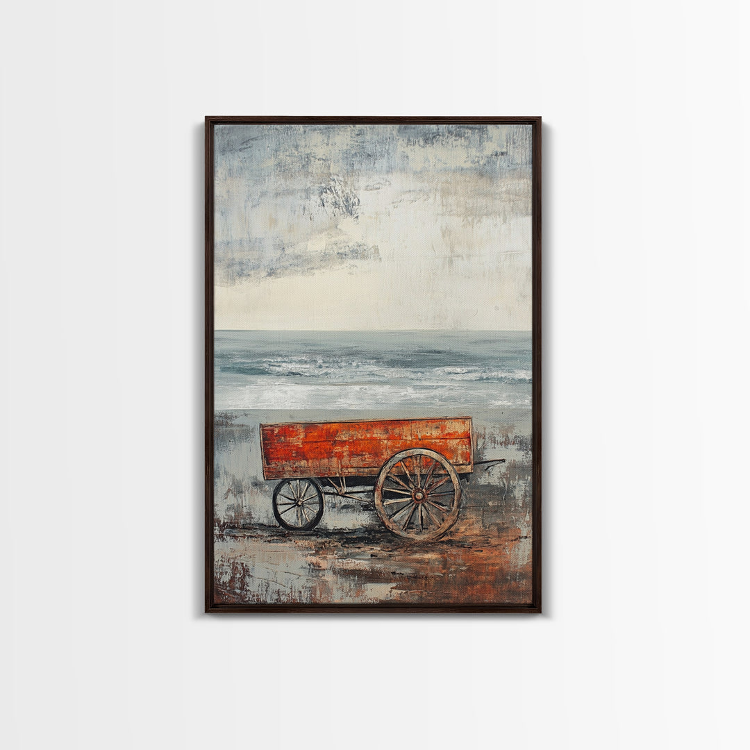 Coastal Wagon, Rustic Art, Framed Canvas Print, Nautical Decor, Moody Art, Minimalist Art, Wabi Sabi Art, Coastal Landscape Art