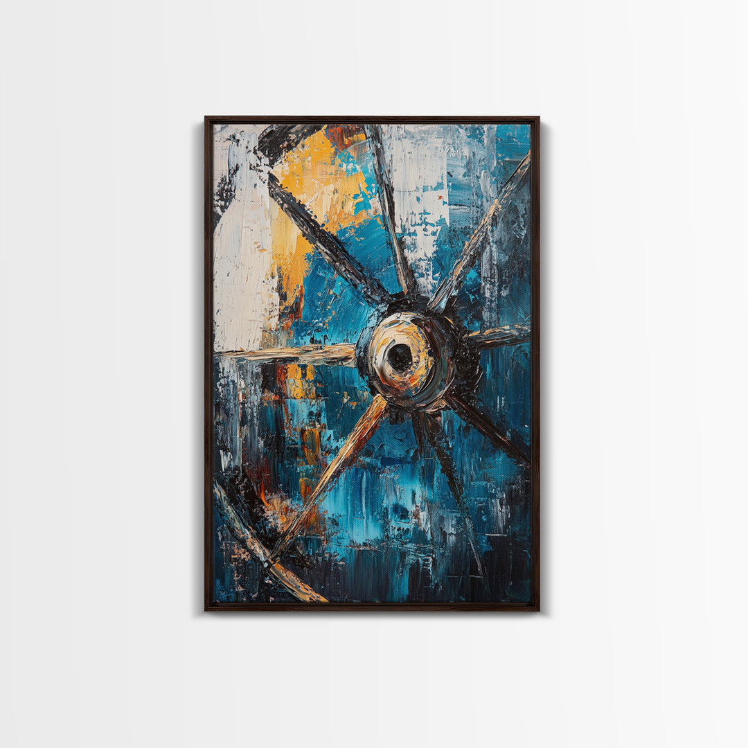 Abstract Wagon Wheel, Teal Wall Art, Rustic Art, Framed Canvas Print, Moody Aesthetic, Boho Decor, Farmhouse Art, Gift Idea