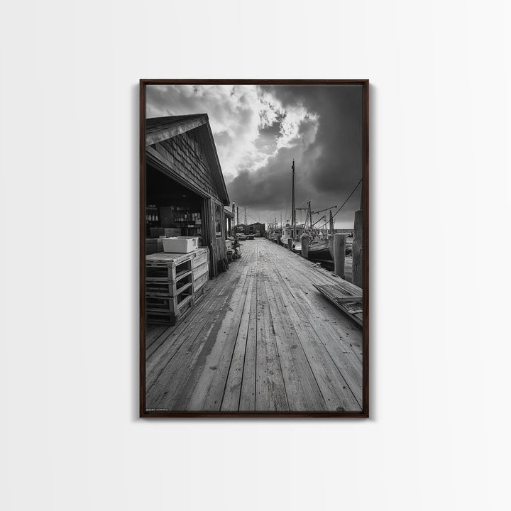 Fishing Dock, coastal decor, nautical wall art, seascape painting, rustic wall art, Nantucket painting, framed canvas print, horizontal art