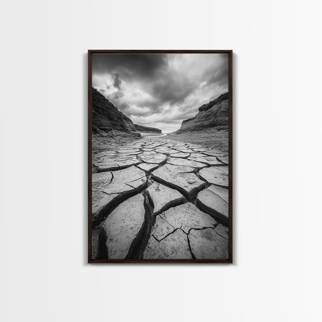 Cracked Earth, landscape painting, moody art, southwest wall art, wabi sabi art, extra wide art, framed canvas print, horizontal wall art