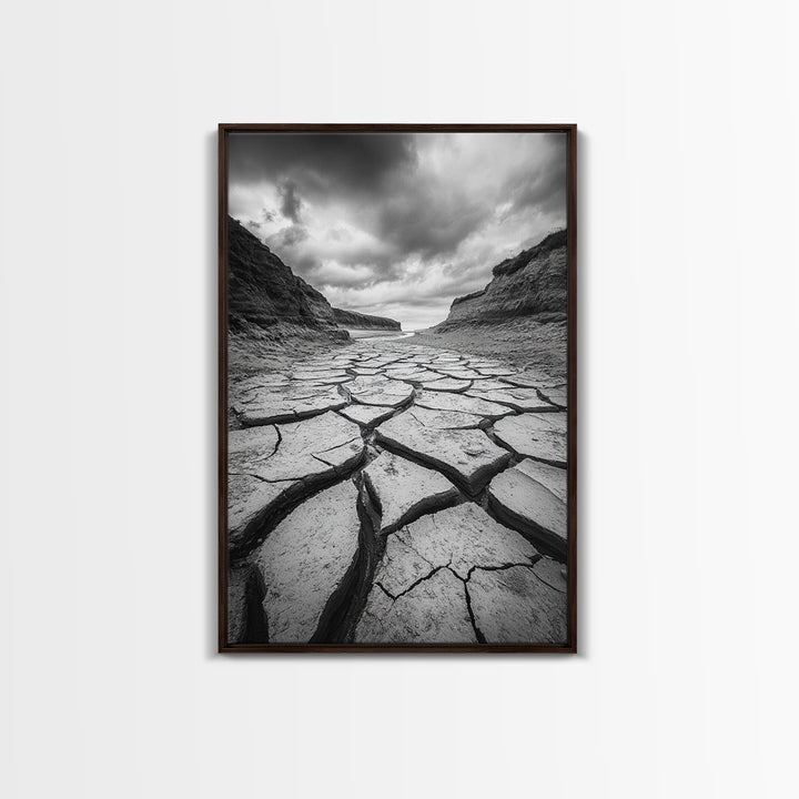 Cracked Earth, landscape painting, moody art, southwest wall art, wabi sabi art, extra wide art, framed canvas print, horizontal wall art