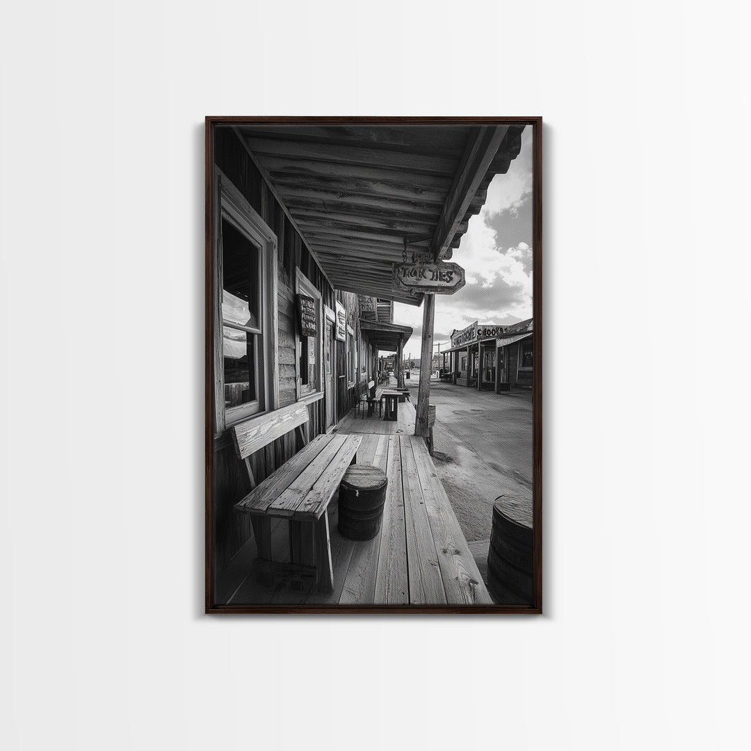 Western town, rustic wall art, farmhouse art, extra wide art, above couch art, cowboy decor, horizontal wall art, framed canvas print
