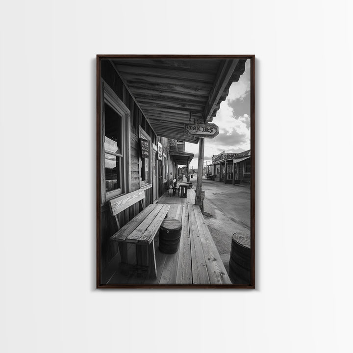 Western town, rustic wall art, farmhouse art, extra wide art, above couch art, cowboy decor, horizontal wall art, framed canvas print