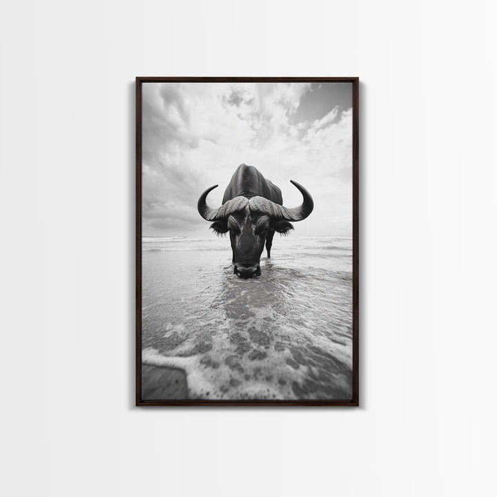 Buffalo art, bull and bear art, moody photography, black and white wall art, unique wildlife art, wabi sabi art, canvas print, farmhouse decor