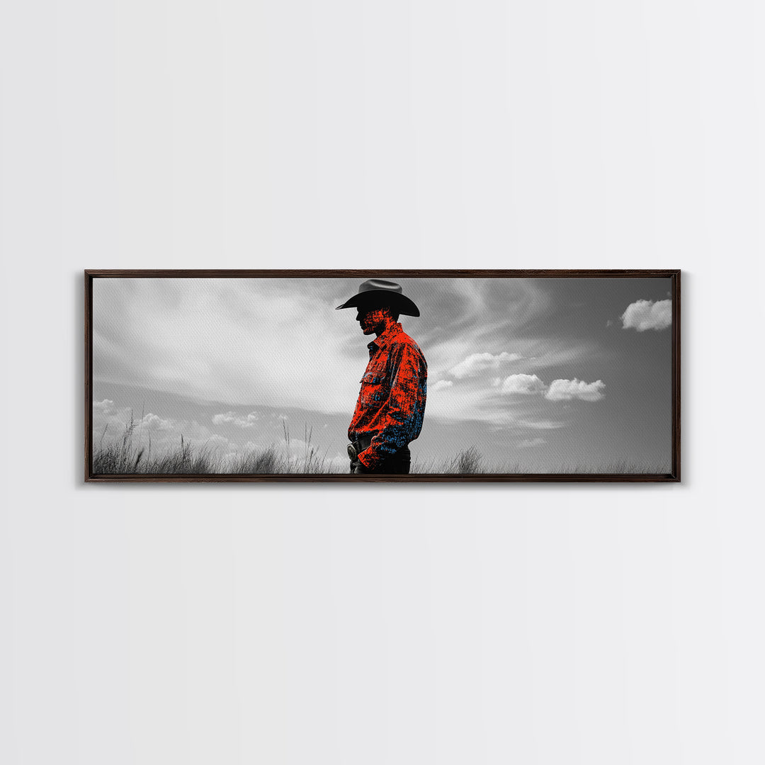Cowboy Silhouette, Western Wall Art, Ranch Life Art, Moody Art, Southwestern Decor, Extra Wide Art, Rustic Wall Art, Canvas Print