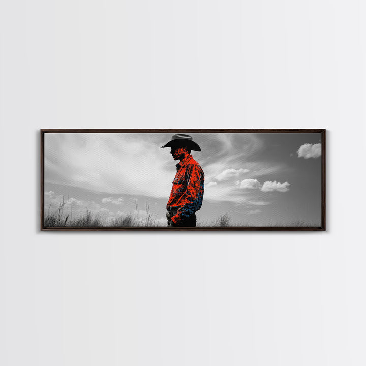 Cowboy Silhouette, Western Wall Art, Ranch Life Art, Moody Art, Southwestern Decor, Extra Wide Art, Rustic Wall Art, Canvas Print